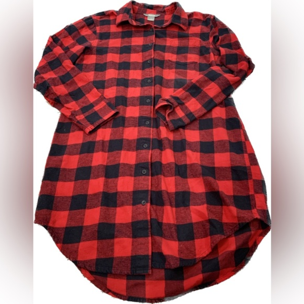 Natural Reflections Buffalo Plaid Button Down Tunic‎ Hi Low Hem Women’s Size Med